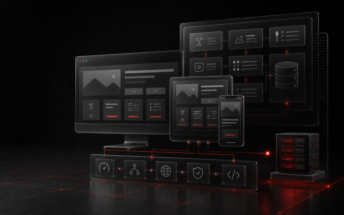 Responsive Website-Oberflächen sind mit einem modularen Inhalts- und Auslieferungssystem verbunden