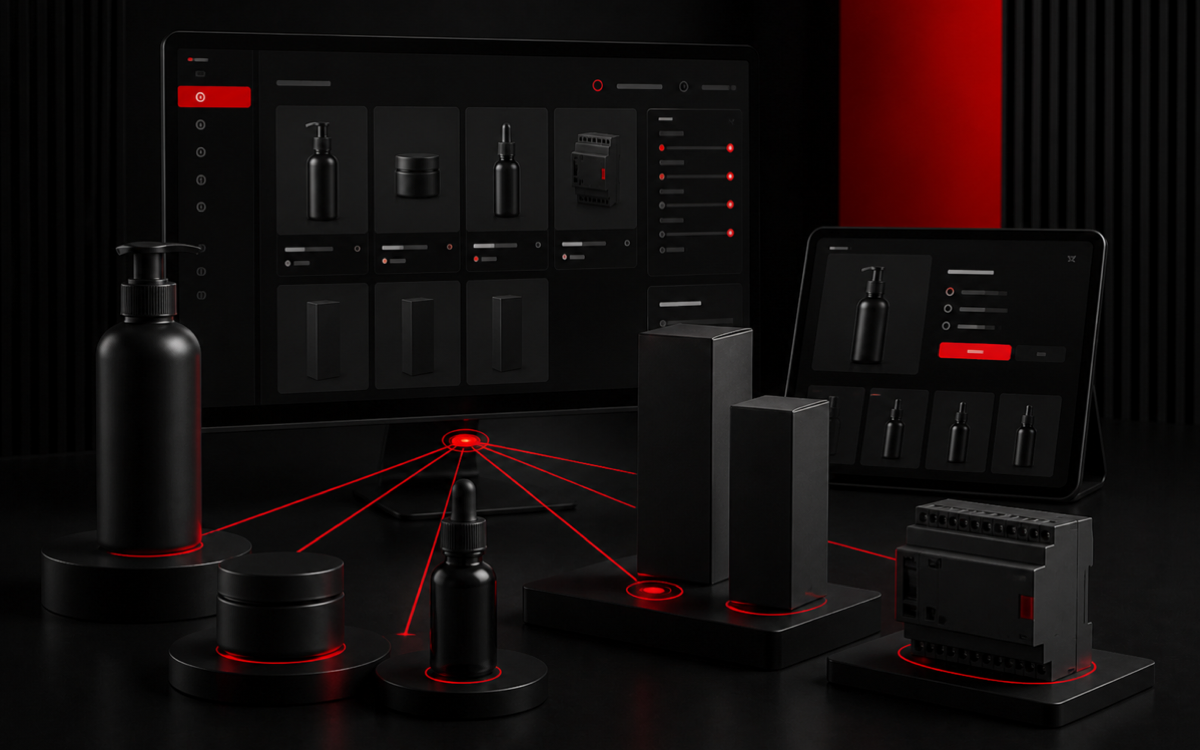 Dunkle Produktwelt verbindet Kosmetik- und Industrieprodukte mit einem digitalen Herstellerkatalog